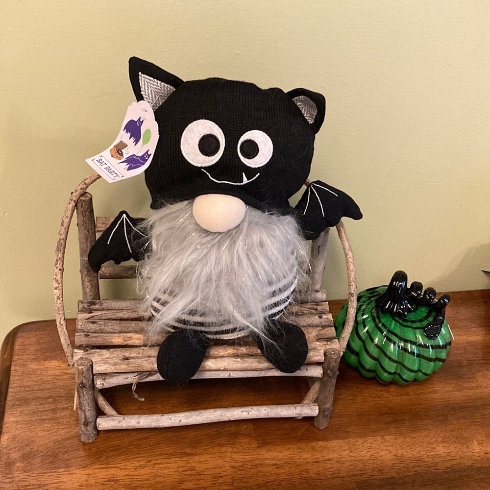 NWT BAT PARTY BLACK STRIPED PLUSH BAT GNOME HALLOWEEN